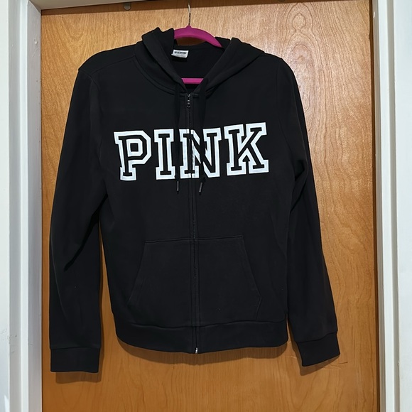 PINK Victoria's Secret Black Hoodie with White Accents - Picture 2 of 6